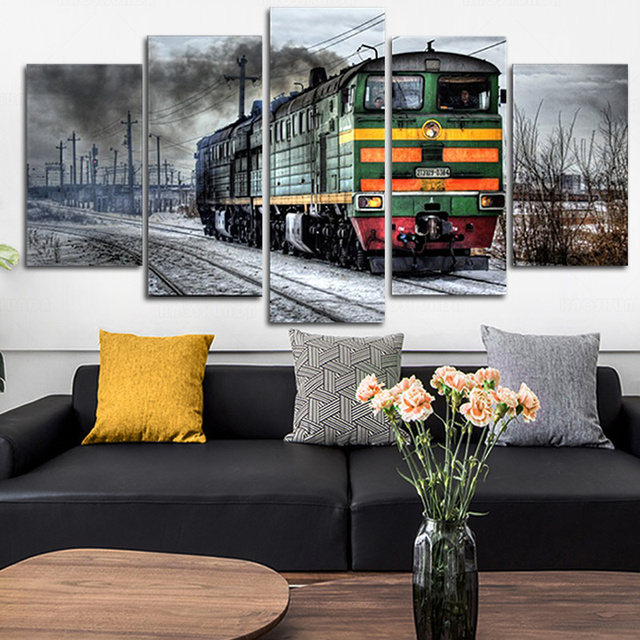 Obraz dekoracyjny na płótnie - Stary lokomotywa - 5 paneli - Krajobraz - Nowoczesny - HD druk - Wianko - 5