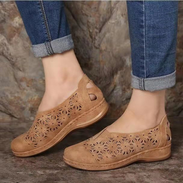 Nowe kobiety - Vintage sandały na platformie PU skórzane z kobiecymi butami na niższych obcasach, w rozmiarze Plus, na lato - mokasyny z retro-style - Wianko - 7