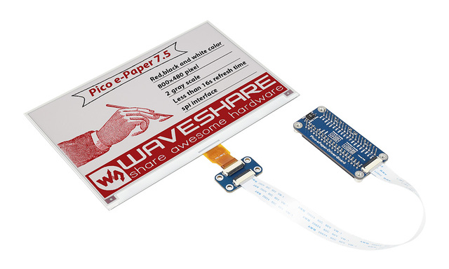 Waveshare 7.5-calowy e-monitor papieru E-ink do Raspberry Pi Pico, kolor: czerwony/czarny/biały, rozdzielczość: 800 × 480 SPI - Wianko - 1