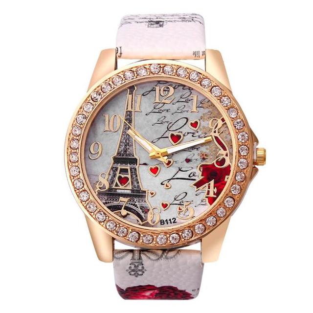 Złoty luksusowy zegarek ze stali nierdzewnej dla kobiet 2021 z efektownym wzorem wieży i kryształkami Rhinestone - Wianko - 2