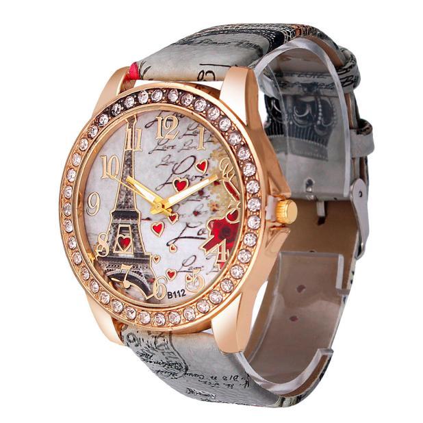 Złoty luksusowy zegarek ze stali nierdzewnej dla kobiet 2021 z efektownym wzorem wieży i kryształkami Rhinestone - Wianko - 9