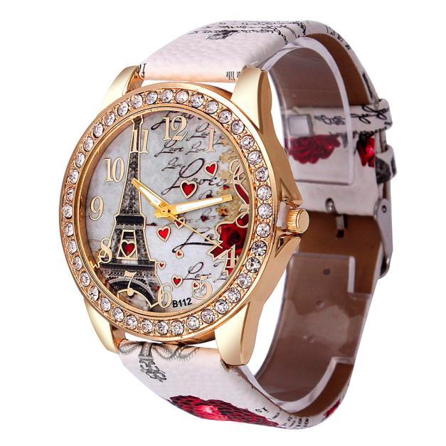 Złoty luksusowy zegarek ze stali nierdzewnej dla kobiet 2021 z efektownym wzorem wieży i kryształkami Rhinestone - Wianko - 3