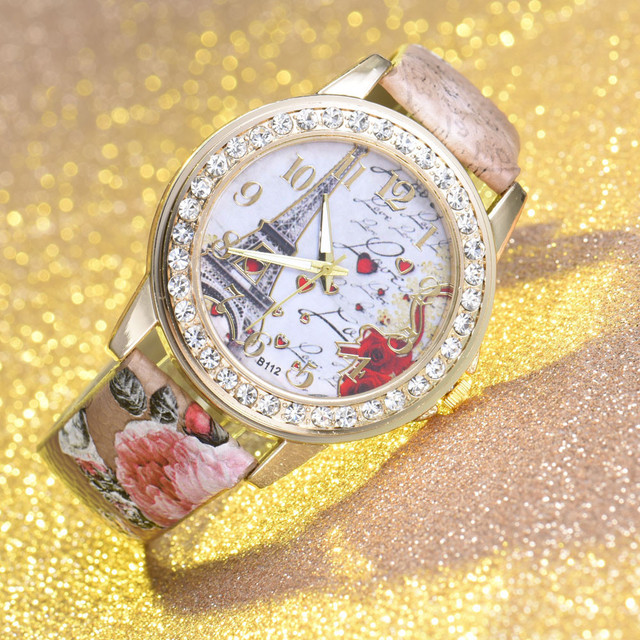 Złoty luksusowy zegarek ze stali nierdzewnej dla kobiet 2021 z efektownym wzorem wieży i kryształkami Rhinestone - Wianko - 5