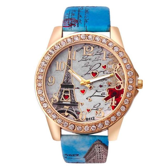 Złoty luksusowy zegarek ze stali nierdzewnej dla kobiet 2021 z efektownym wzorem wieży i kryształkami Rhinestone - Wianko - 12