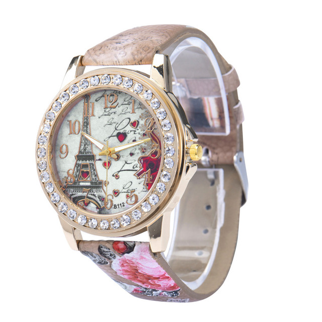 Złoty luksusowy zegarek ze stali nierdzewnej dla kobiet 2021 z efektownym wzorem wieży i kryształkami Rhinestone - Wianko - 4