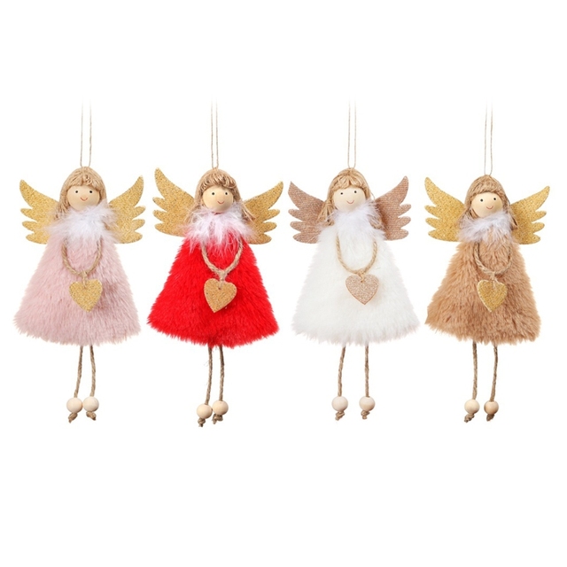 Miękka wisząca pluszowa lalka anioł z piórem i naszyjnikiem w kształcie serca na choinkę z uroczą torbą wisiorkiem - 7 cali - Wianko - 1