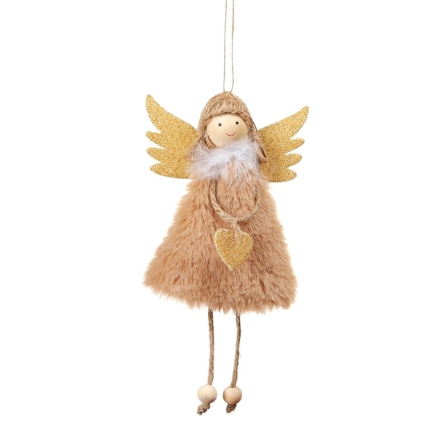 Miękka wisząca pluszowa lalka anioł z piórem i naszyjnikiem w kształcie serca na choinkę z uroczą torbą wisiorkiem - 7 cali - Wianko - 5