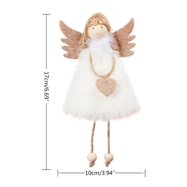 Miękka wisząca pluszowa lalka anioł z piórem i naszyjnikiem w kształcie serca na choinkę z uroczą torbą wisiorkiem - 7 cali - Wianko - 6