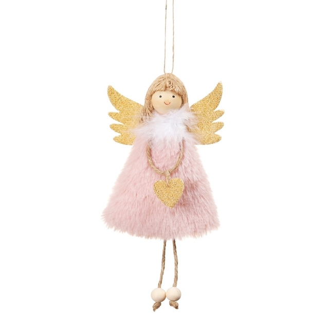 Miękka wisząca pluszowa lalka anioł z piórem i naszyjnikiem w kształcie serca na choinkę z uroczą torbą wisiorkiem - 7 cali - Wianko - 4