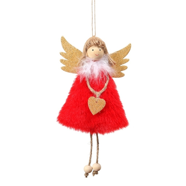 Miękka wisząca pluszowa lalka anioł z piórem i naszyjnikiem w kształcie serca na choinkę z uroczą torbą wisiorkiem - 7 cali - Wianko - 3