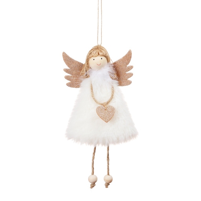 Miękka wisząca pluszowa lalka anioł z piórem i naszyjnikiem w kształcie serca na choinkę z uroczą torbą wisiorkiem - 7 cali - Wianko - 2