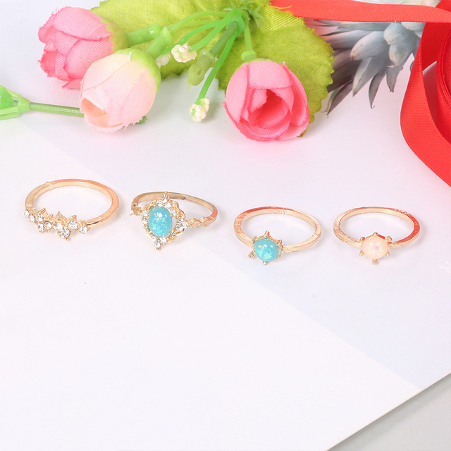 Naturalny pierścień z kolorowym kamieniem dla kobiet - 4-częściowy zestaw, prezent uroczy na Party - Wianko - 3