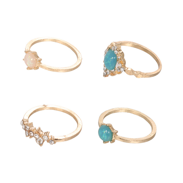 Naturalny pierścień z kolorowym kamieniem dla kobiet - 4-częściowy zestaw, prezent uroczy na Party - Wianko - 5