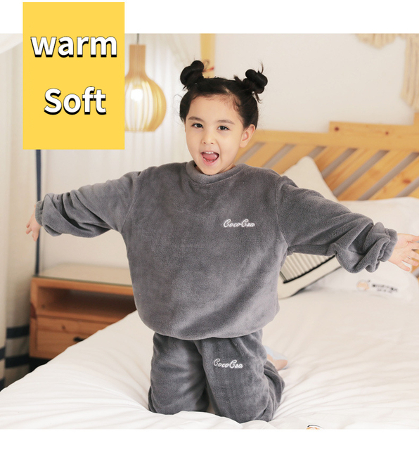 Zestaw piżam zimowych dla dziewczynek - polarowy, jednolity - 3-10 lat - Wianko - 2