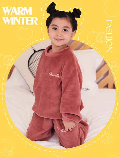 Zestaw piżam zimowych dla dziewczynek - polarowy, jednolity - 3-10 lat - Wianko - 1