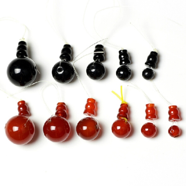 Kamienie koralików naturalnych, czarne i czerwone, 3 otwory - Guru, 6-10mm, z głowami Buddy - zestaw 2 sztuki - Wianko - 13