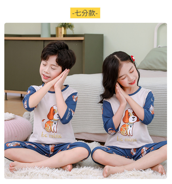 Zestaw letnich piżam dziecięcych dla chłopców i dziewczynek, półrękawowe, wykonane z bawełny - Wianko - 12