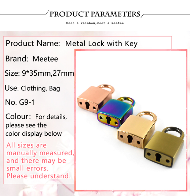 Meetee - Zestaw 2/5 torebek metalowych z zapięciem typu Turn Lock Twist, wraz z kłódką z kluczem, do tworzenia oryginalnych torebek, walizek i sprzętu - Wianko - 3