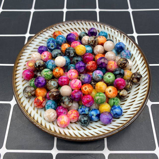 Koraliki akrylowe Multicolor 8-10mm, okrągły kształt, luźna biżuteria z koralików do tworzenia DIY - Wianko - 2