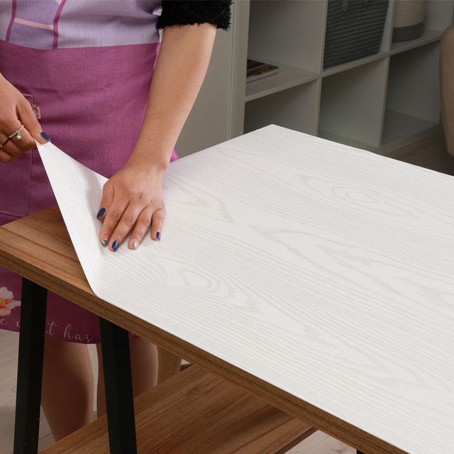 Tapeta samoprzylepna z białym drewnianym wzorem wodoodporna PVC do dekoracji mebli i szafek - DIY - Wianko - 3