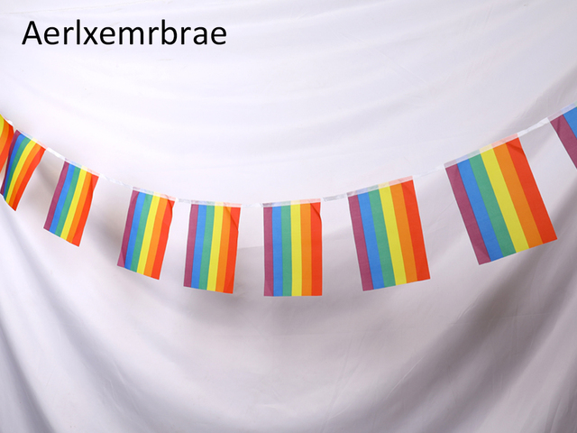 Flaga poliestrowa Gay Pride Peace Aerlxemrbrae 5.5M, 20szt./set, 14cmx21cm, tęcza string - Wianko - 1