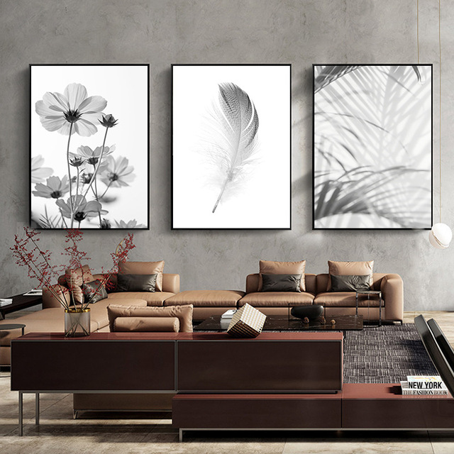 Obraz ściany na płótnie - Czarny i biały kwiatowy motyw z estetycznym piórem składającym się z dmuchawca - Wianko - 18