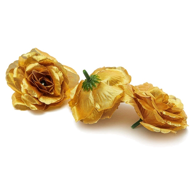 Sztuczne kwiaty róży z jedwabnymi główkami, 100 sztuk - dekoracja ubrań, kapeluszy, albumów i ślubów (ciemnoniebieski i złoty) - Wianko - 11