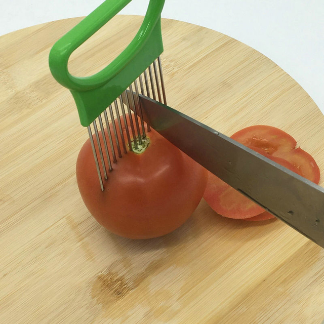 Krajalnica do warzyw ze stali nierdzewnej z uchwytem i przewodnikiem do cięcia - idealna do krojenia pomidorów, cebuli i innych warzyw - Wianko - 3
