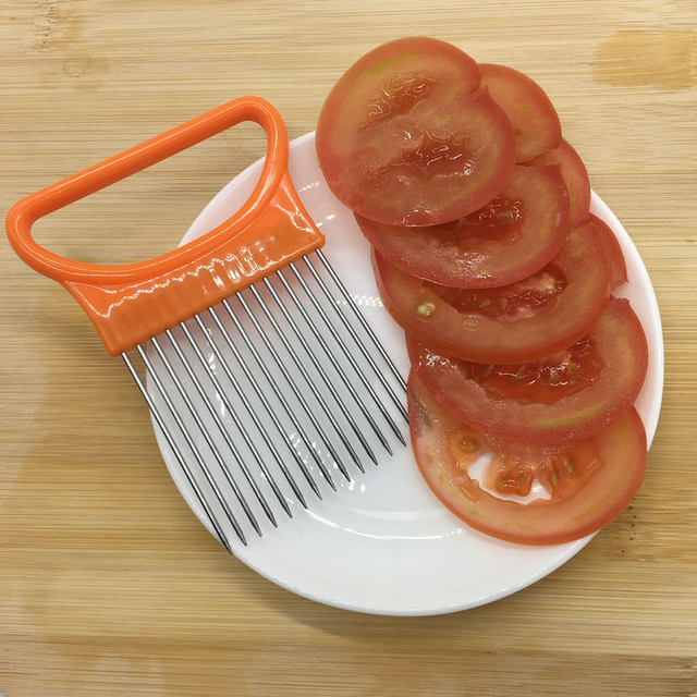 Krajalnica do warzyw ze stali nierdzewnej z uchwytem i przewodnikiem do cięcia - idealna do krojenia pomidorów, cebuli i innych warzyw - Wianko - 2