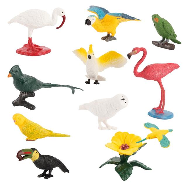 Zestaw 10 realistycznych modeli ptaków - plastikowe figurki zwierząt, kakadu, flaminga, kolibra, ara - Wianko - 2