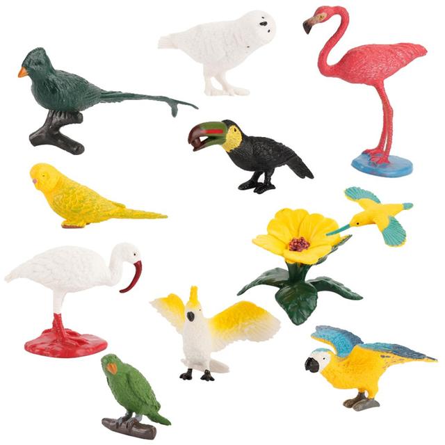 Zestaw 10 realistycznych modeli ptaków - plastikowe figurki zwierząt, kakadu, flaminga, kolibra, ara - Wianko - 6