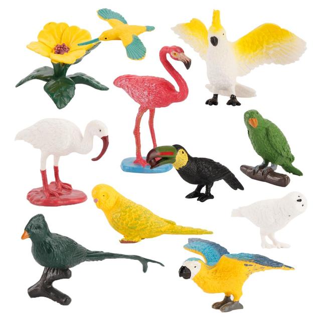 Zestaw 10 realistycznych modeli ptaków - plastikowe figurki zwierząt, kakadu, flaminga, kolibra, ara - Wianko - 3