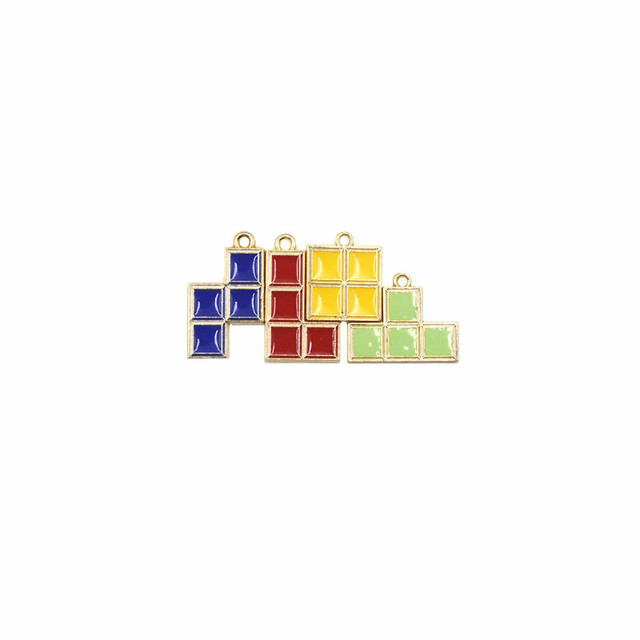 Wisiorek emaliowany Tetris Tetromino w złotym kolorze, pakowany po 10 sztuk - Wianko - 1