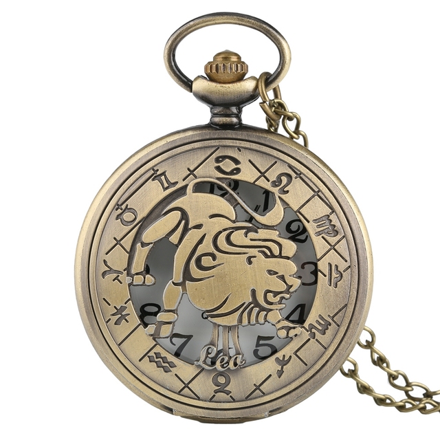 Zegar kieszonkowy miedziany Vintage z motywem zodiaku - Relogio Retro, naszyjnik łańcuchowy, konstelacje, prezent mężczyznom i kobietom - Wianko - 1