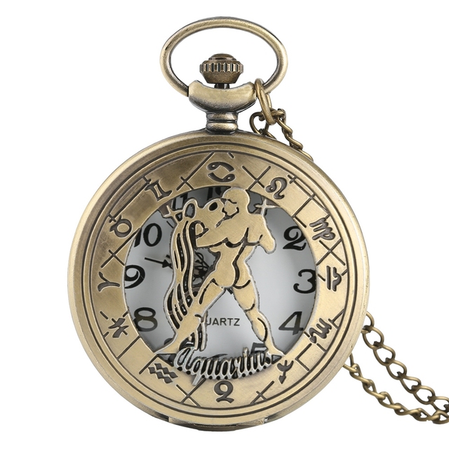 Zegar kieszonkowy miedziany Vintage z motywem zodiaku - Relogio Retro, naszyjnik łańcuchowy, konstelacje, prezent mężczyznom i kobietom - Wianko - 4