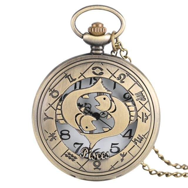 Zegar kieszonkowy miedziany Vintage z motywem zodiaku - Relogio Retro, naszyjnik łańcuchowy, konstelacje, prezent mężczyznom i kobietom - Wianko - 7