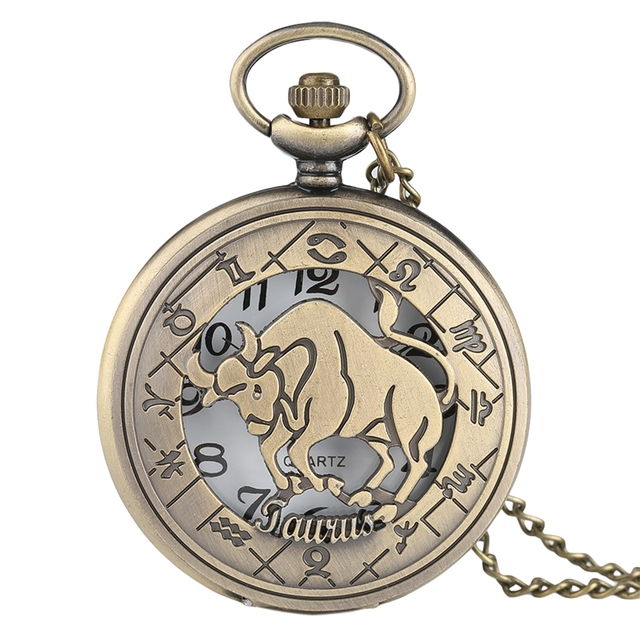 Zegar kieszonkowy miedziany Vintage z motywem zodiaku - Relogio Retro, naszyjnik łańcuchowy, konstelacje, prezent mężczyznom i kobietom - Wianko - 2