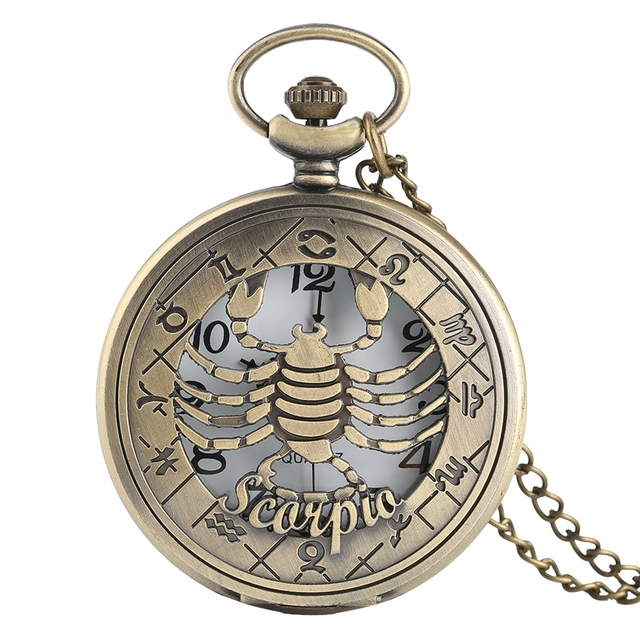 Zegar kieszonkowy miedziany Vintage z motywem zodiaku - Relogio Retro, naszyjnik łańcuchowy, konstelacje, prezent mężczyznom i kobietom - Wianko - 3