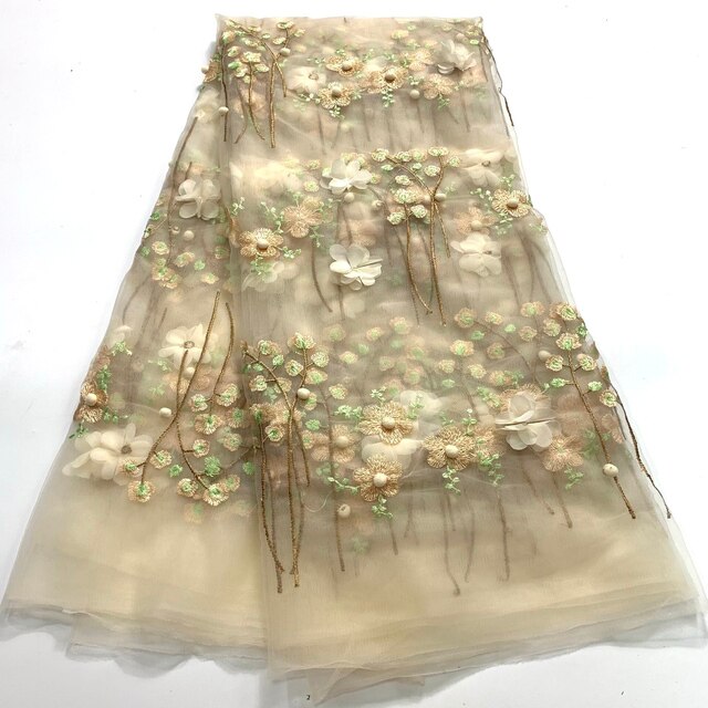 Najnowsza wysokiej jakości afrykańska koronka 3D z francuskim tiulem, idealna na sukienki ślubne - 5 jardów - Wianko - 10
