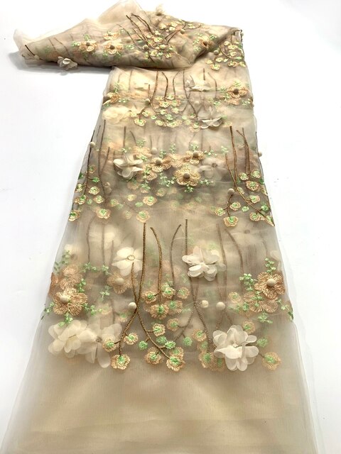 Najnowsza wysokiej jakości afrykańska koronka 3D z francuskim tiulem, idealna na sukienki ślubne - 5 jardów - Wianko - 7