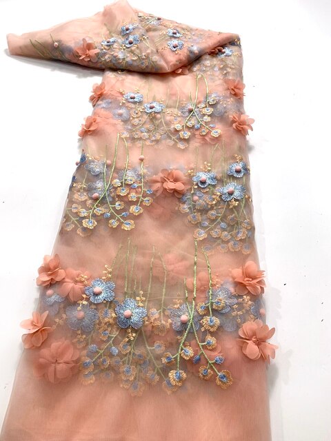 Najnowsza wysokiej jakości afrykańska koronka 3D z francuskim tiulem, idealna na sukienki ślubne - 5 jardów - Wianko - 14