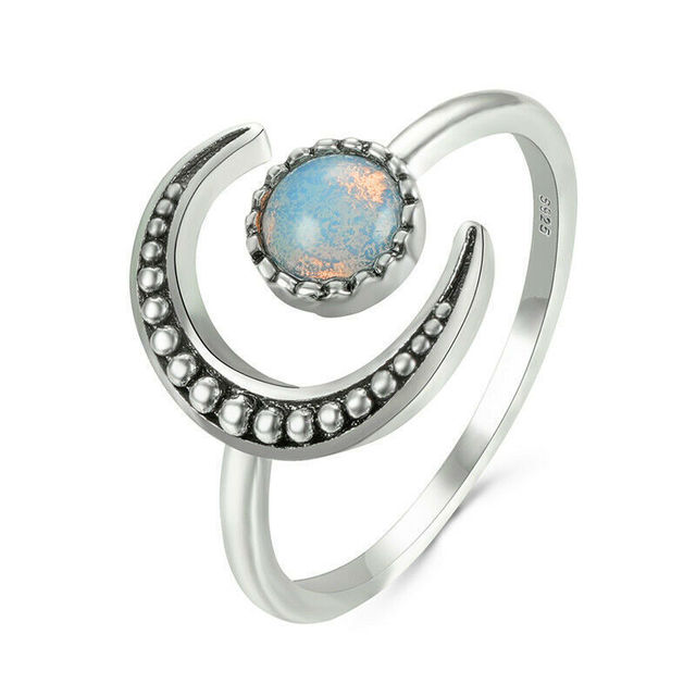Modny pierścień Opal księżyc, regulowane z prostym i wykwintnym wzorem inkrustowanym, idealny na ślub i zaręczyny, prezent dla kobiet - Wianko - 1