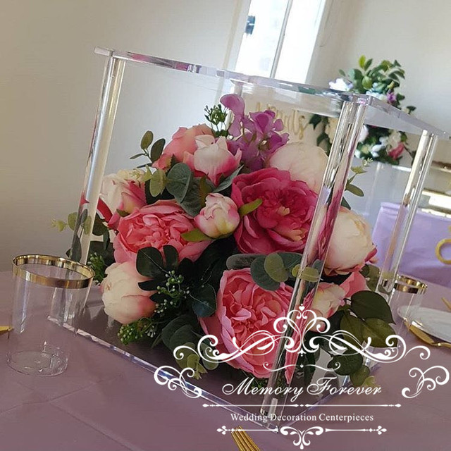 2 sztuki dekoracyjne ramy ślubne z transparentnym wazonem kryształowej paterą na tort i świecznikiem - Wianko - 5