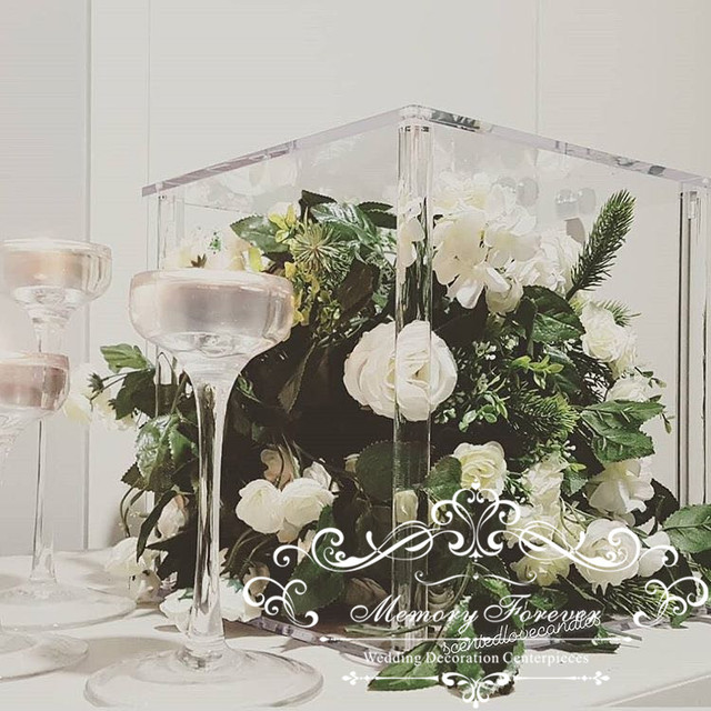 2 sztuki dekoracyjne ramy ślubne z transparentnym wazonem kryształowej paterą na tort i świecznikiem - Wianko - 4