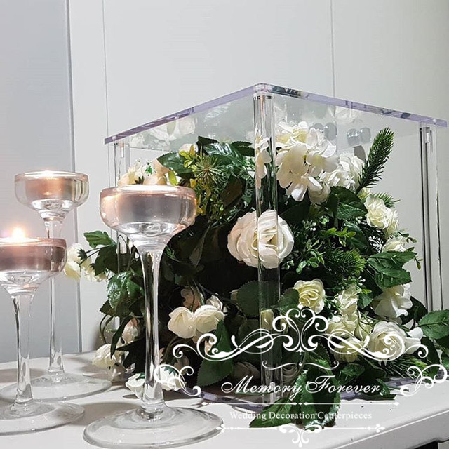 2 sztuki dekoracyjne ramy ślubne z transparentnym wazonem kryształowej paterą na tort i świecznikiem - Wianko - 2