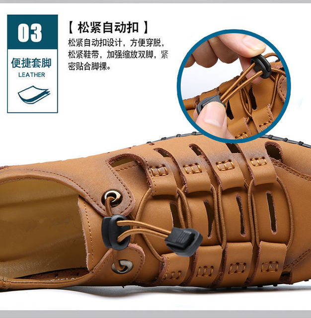 Męskie sandały z otworami, skóra wołowa, miękka podeszwa, nowa kolekcja 2021 - Wianko - 11