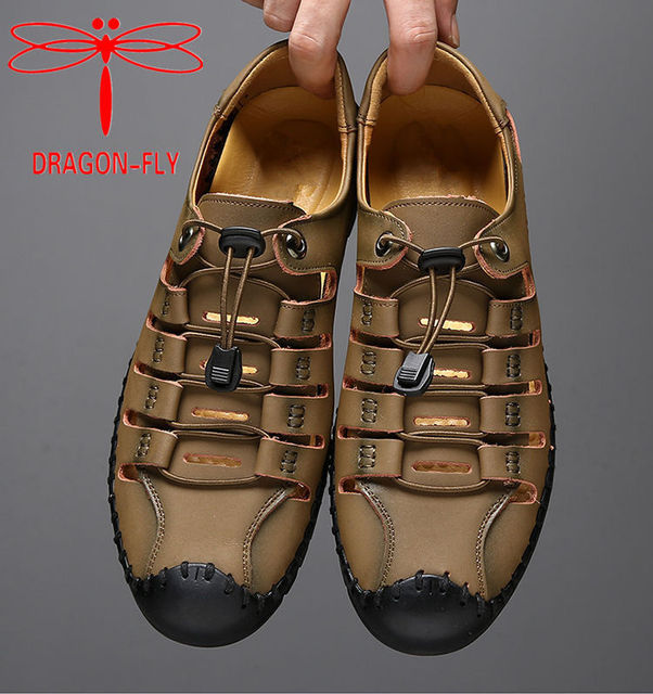 Męskie sandały z otworami, skóra wołowa, miękka podeszwa, nowa kolekcja 2021 - Wianko - 16
