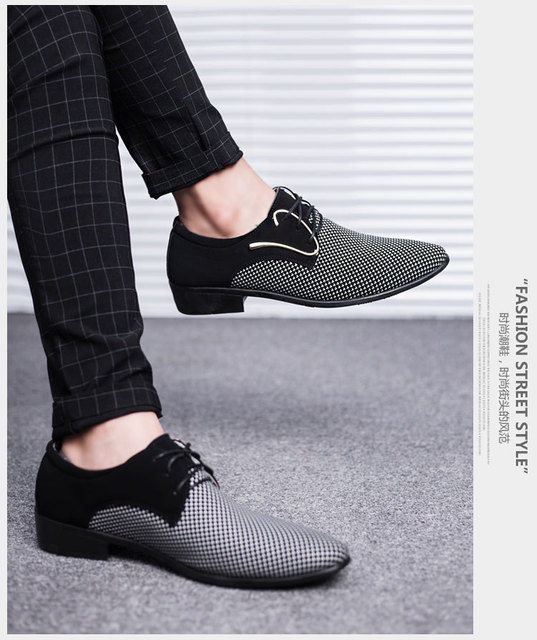 Męskie skórzane buty biznesowe w kratkę, rozmiar 38-48, czarne, spiczaste, oddychające - Wianko - 12