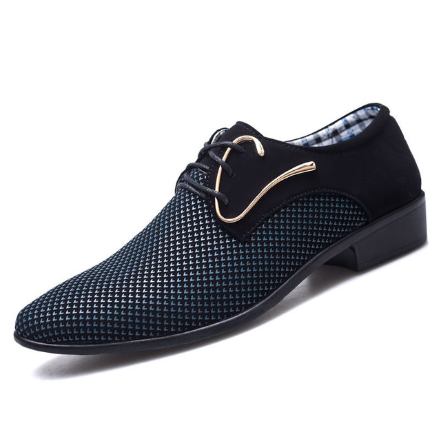 Męskie skórzane buty biznesowe w kratkę, rozmiar 38-48, czarne, spiczaste, oddychające - Wianko - 2
