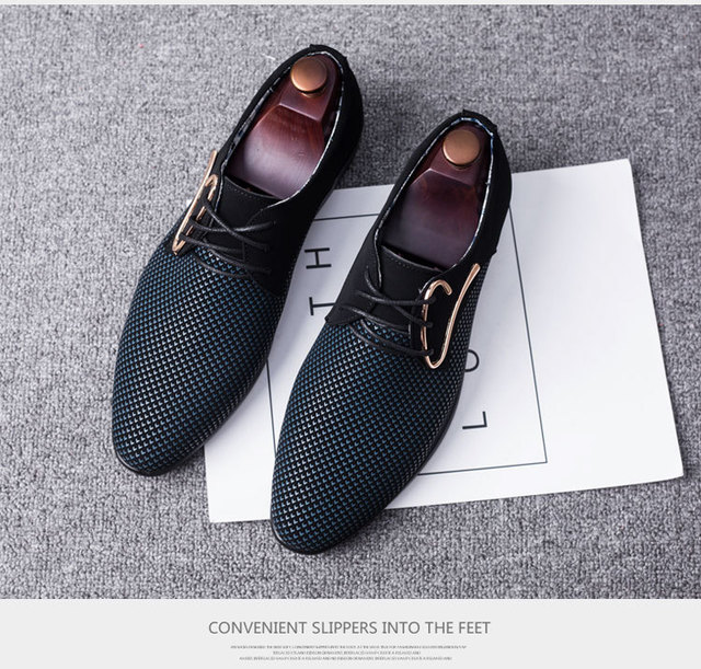 Męskie skórzane buty biznesowe w kratkę, rozmiar 38-48, czarne, spiczaste, oddychające - Wianko - 7